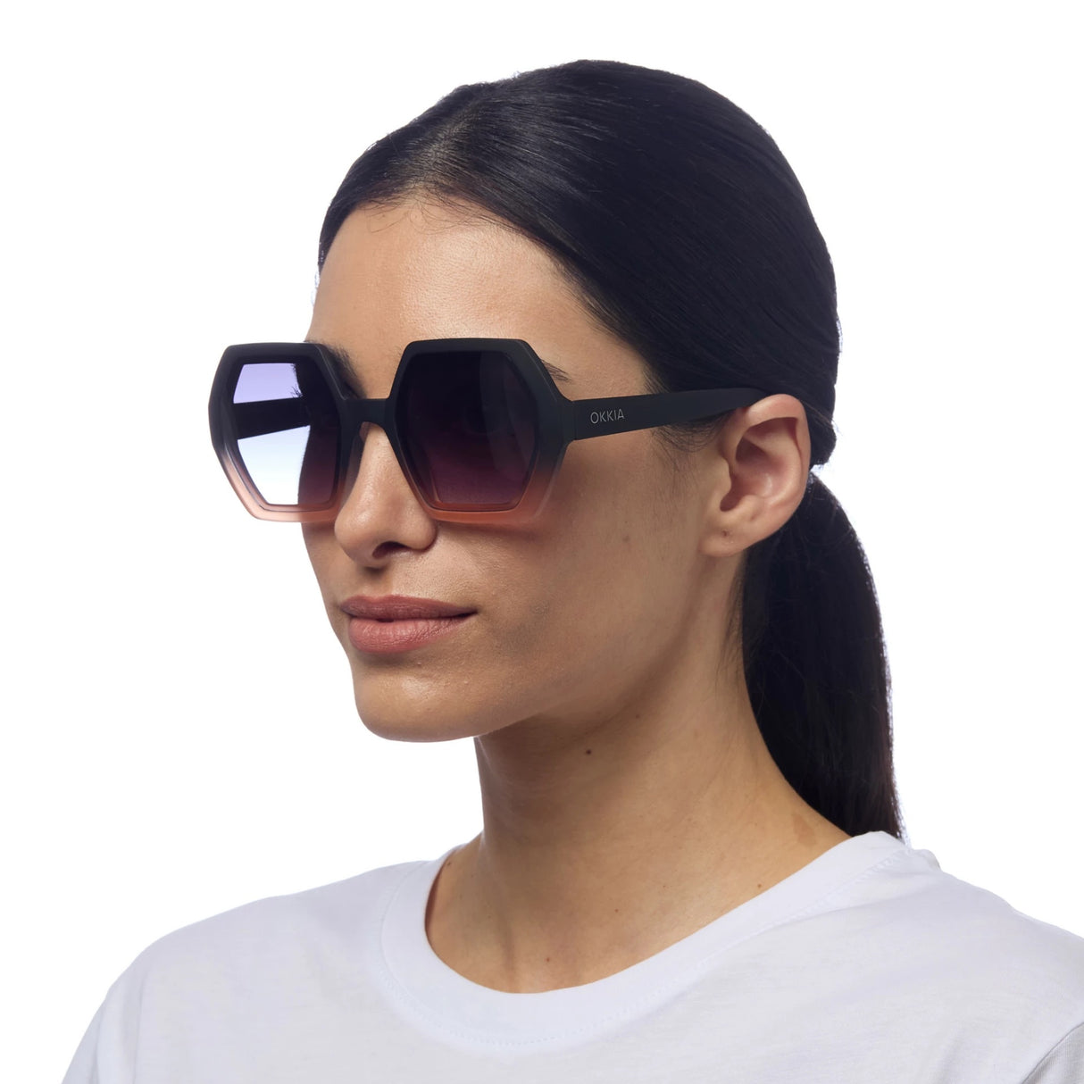 OKKIA Emma Occhiali da Sole Donna Esagonali Nero Sfumato Rosa