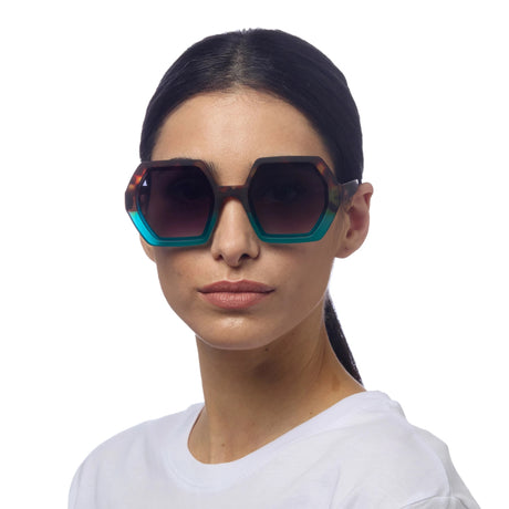 OKKIA Emma Occhiali da Sole Donna Esagonali Avana Blu