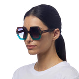 OKKIA Emma Occhiali da Sole Donna Esagonali Avana Blu