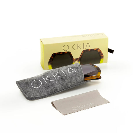 OKKIA Emma Occhiali da Sole Donna Esagonali Avana Giallo