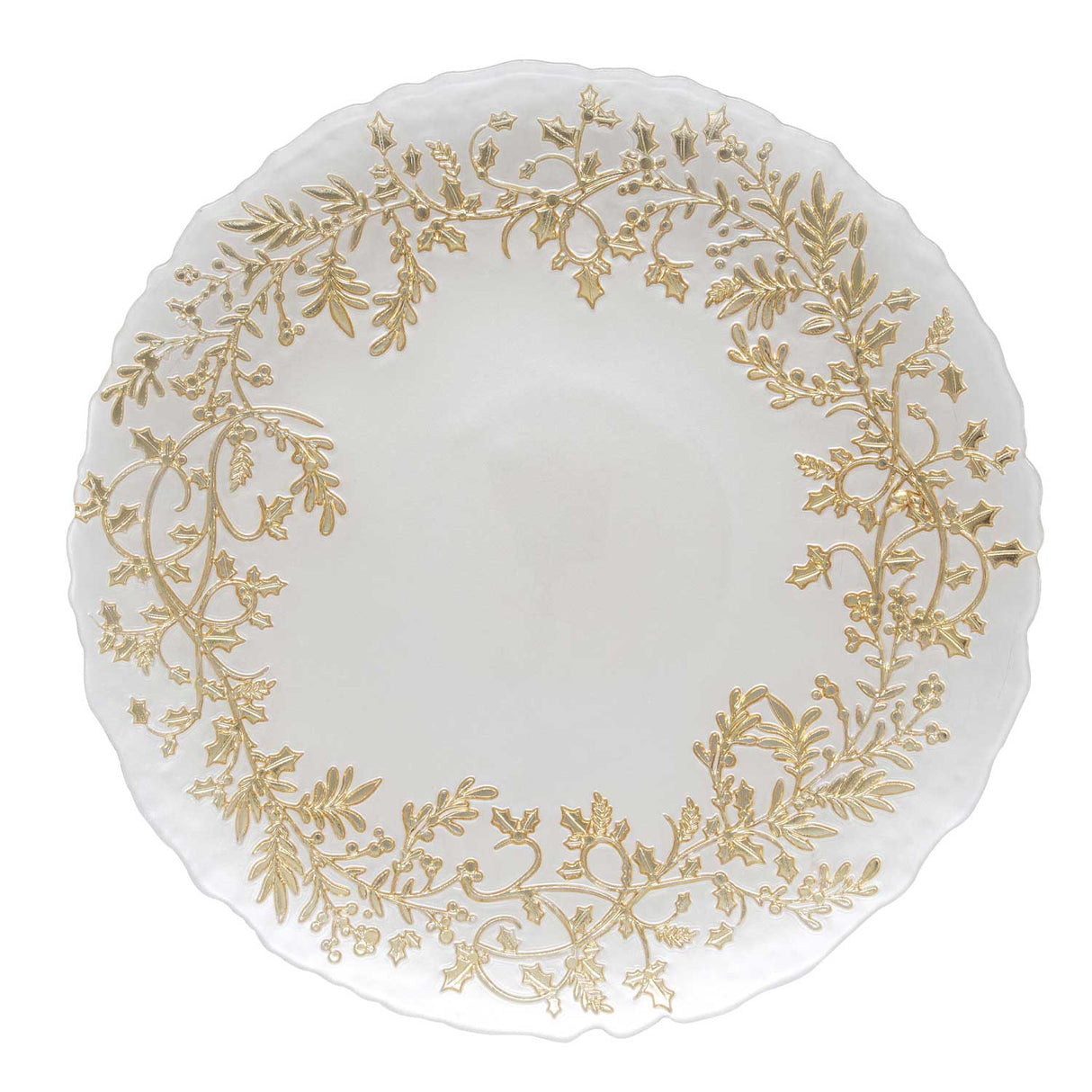 EASY LIFE Piatto Natalizio Bianco con Decoro Oro 33cm Vetro