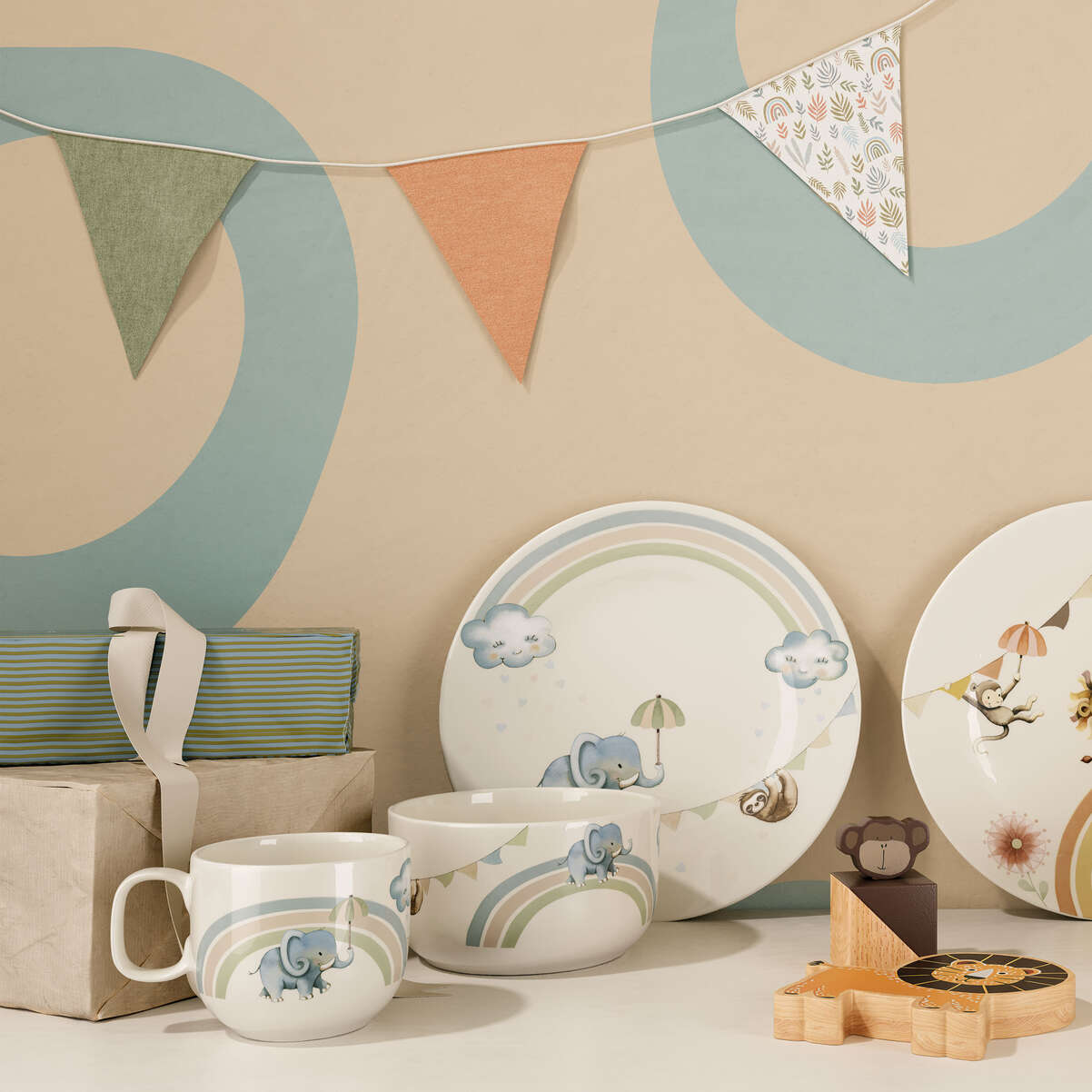 VILLEROY & BOCH Boho Kids Walk Like an Elephant Set Pappa Bimbo 3 Pezzi Porcellana