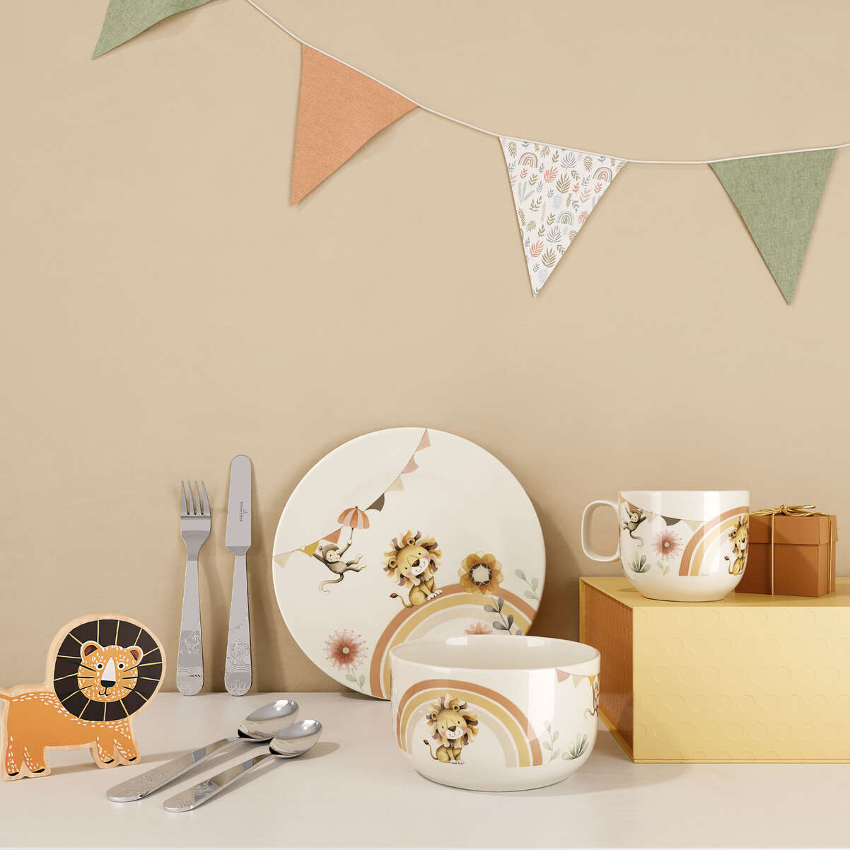 VILLEROY & BOCH Boho Kids Roar Lion Set Pappa Bimbo 7 Pezzi Porcellana