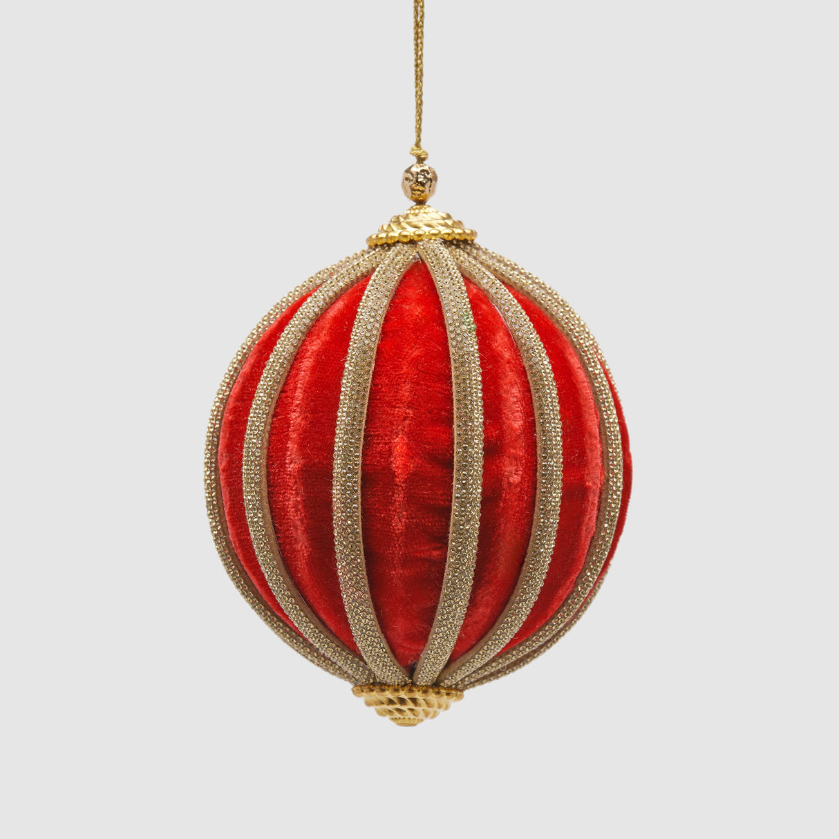 EDG Enzo De Gasperi Addobbo Pallina per Albero di Natale 10cm Velluto Spicchi Rosso Oro