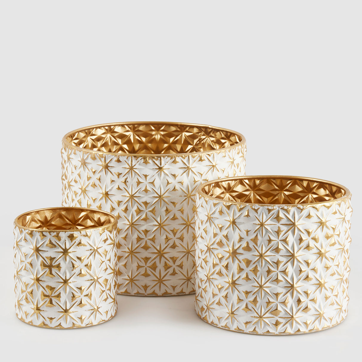 EDG Enzo De Gasperi Vaso Stelle Rotondo 3 Pezzi Bianco Oro Metallo