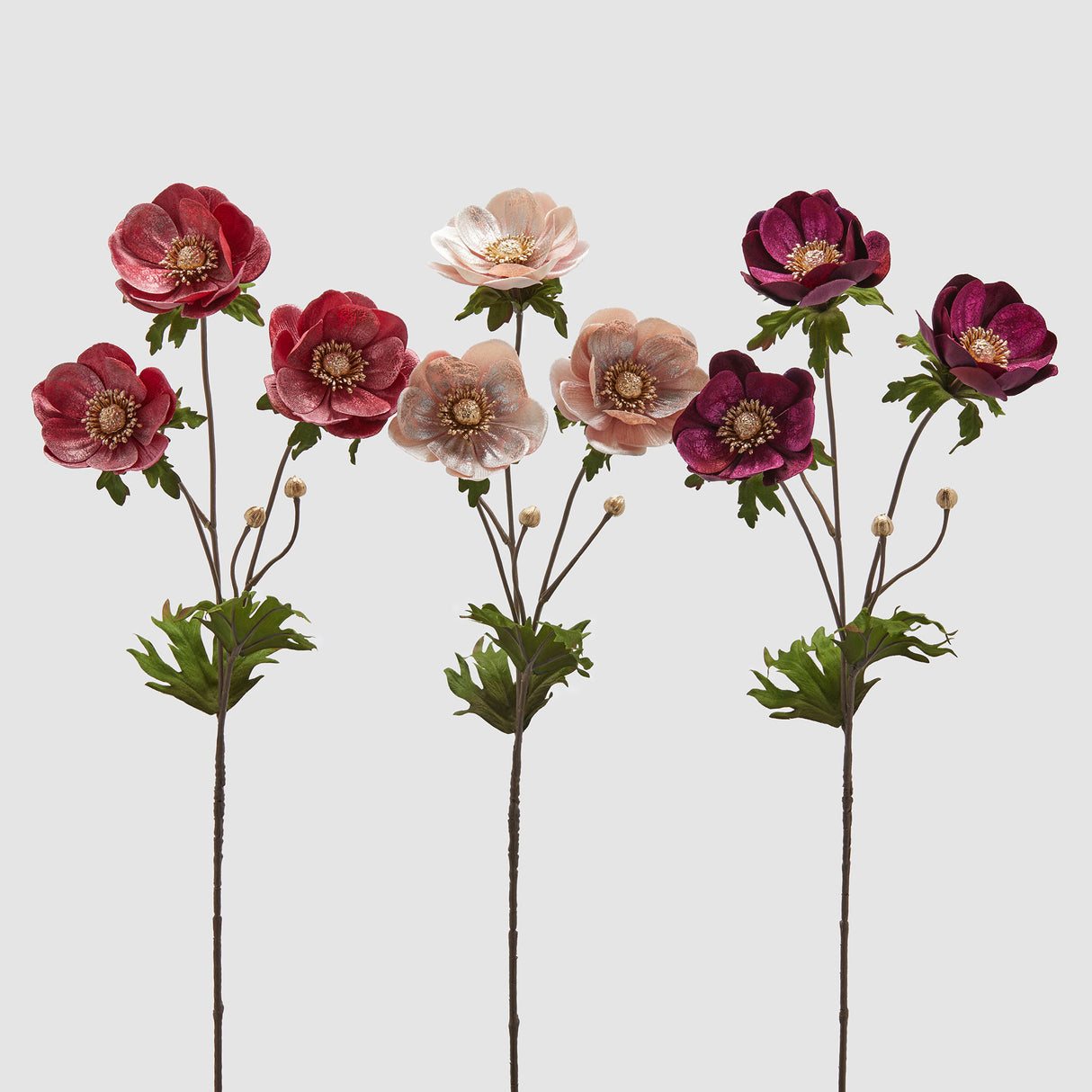 EDG Enzo De Gasperi Anemone Velluto Ramo Fiori Natalizi 3 Pezzi 80cm