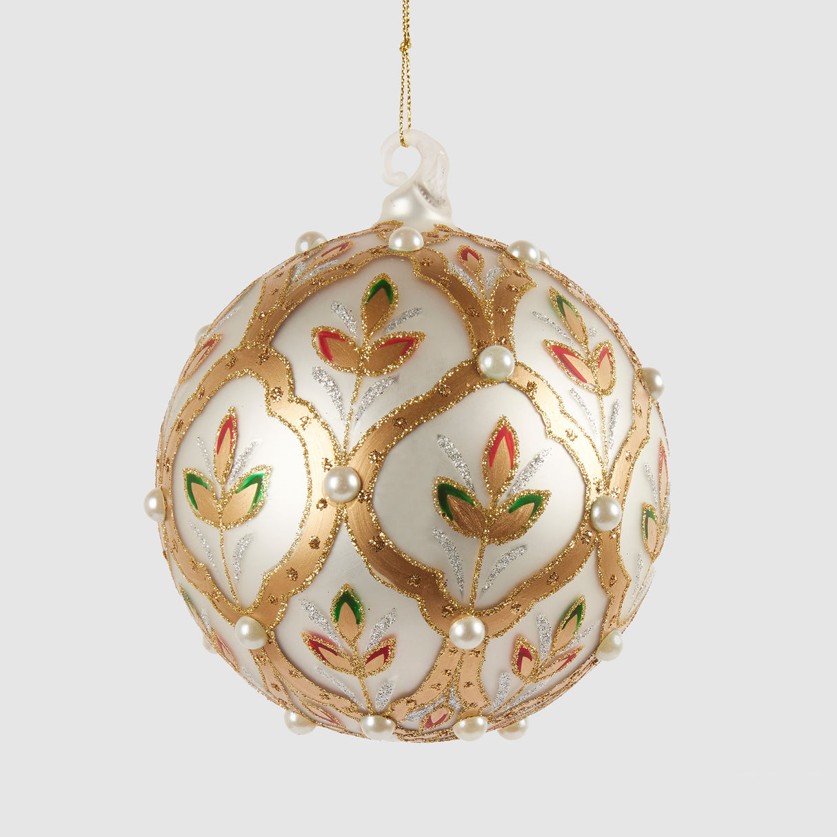 EDG Enzo De Gasperi Addobbo Pallina Fiori 12cm Bianco Oro Vetro