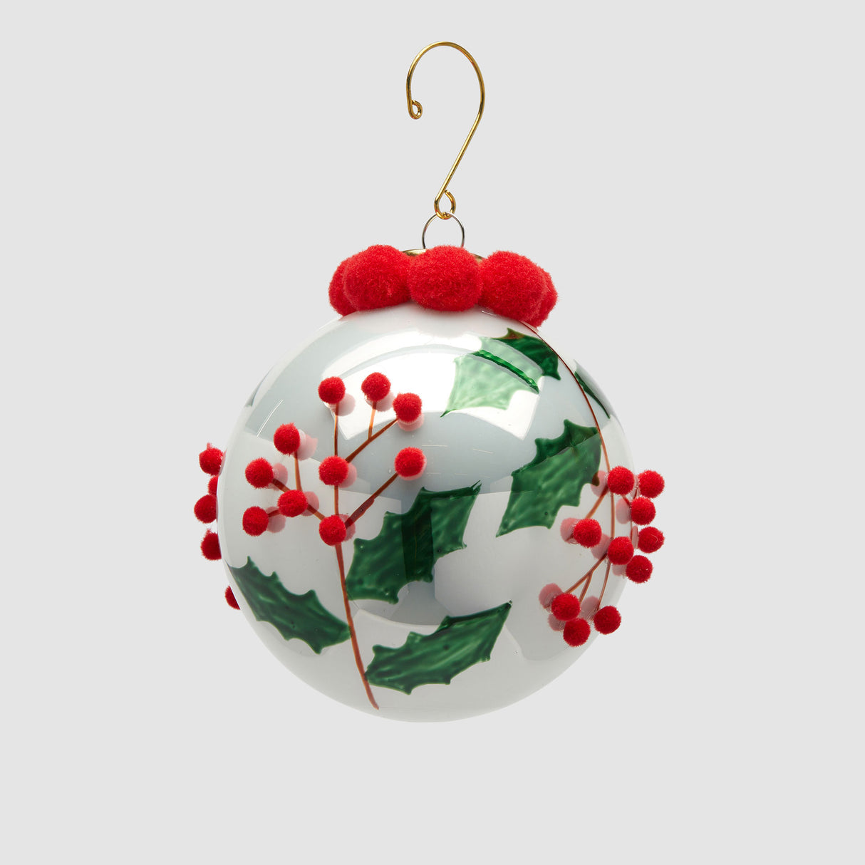 EDG Enzo De Gasperi Addobbo Pallina Sfera di Natale Agrifoglio 10cm Vetro