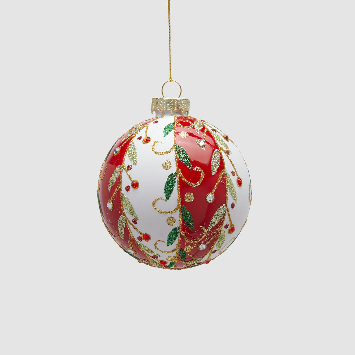 EDG Enzo De Gasperi Addobbo Pallina Sfera di Natale Fasce Vischio 8cm Vetro