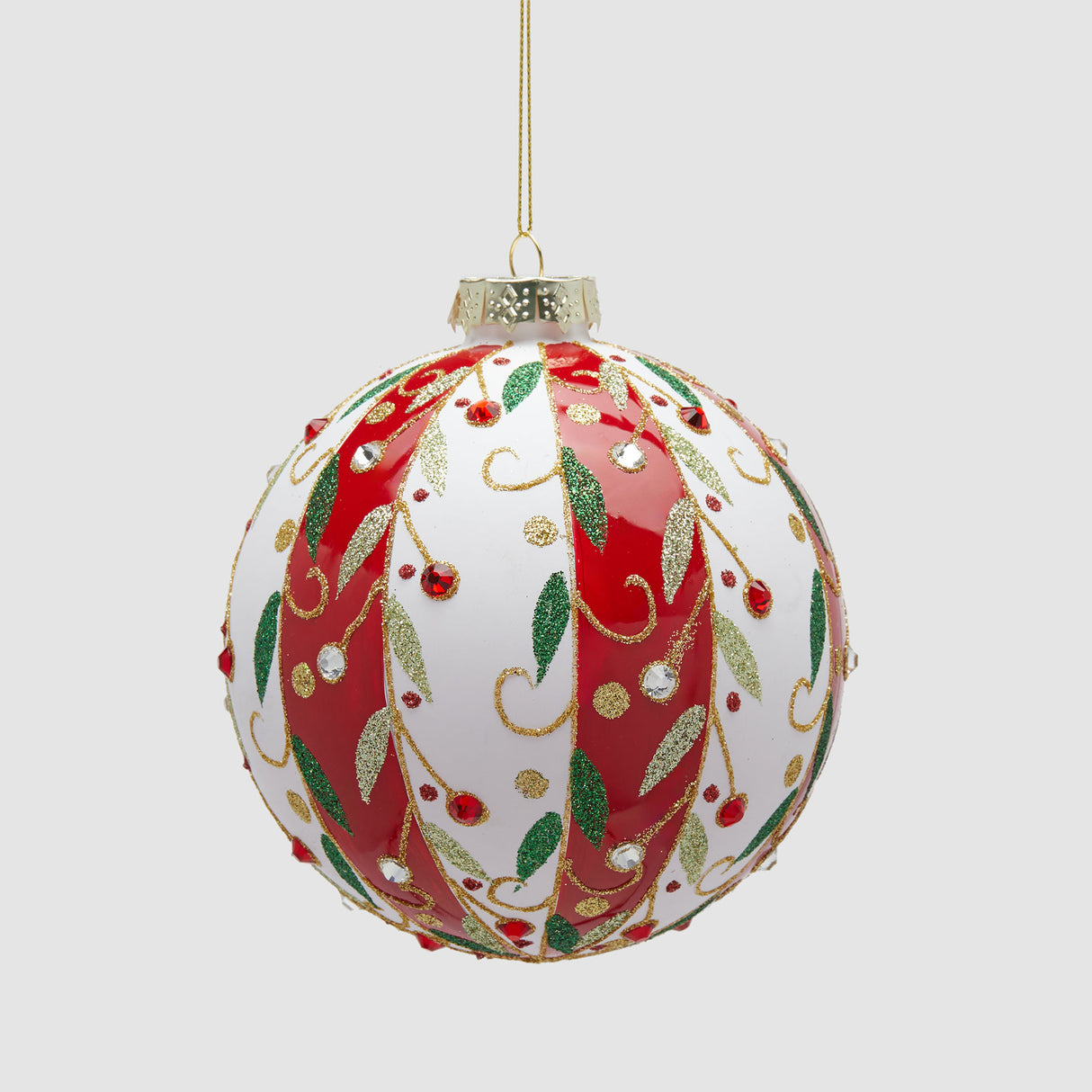 EDG Enzo De Gasperi Addobbo Pallina Sfera di Natale Fasce Vischio 12cm Vetro