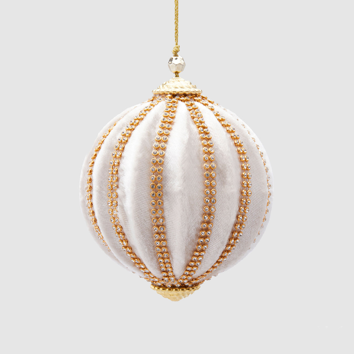 EDG Enzo De Gasperi Addobbo Pallina Sfera di Natale Spicchi Velluto 10cm Bianco Oro