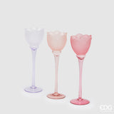 EDG Enzo De Gasperi Portacandela Tulipano Satinato 28x8,5cm Rosa Vetro