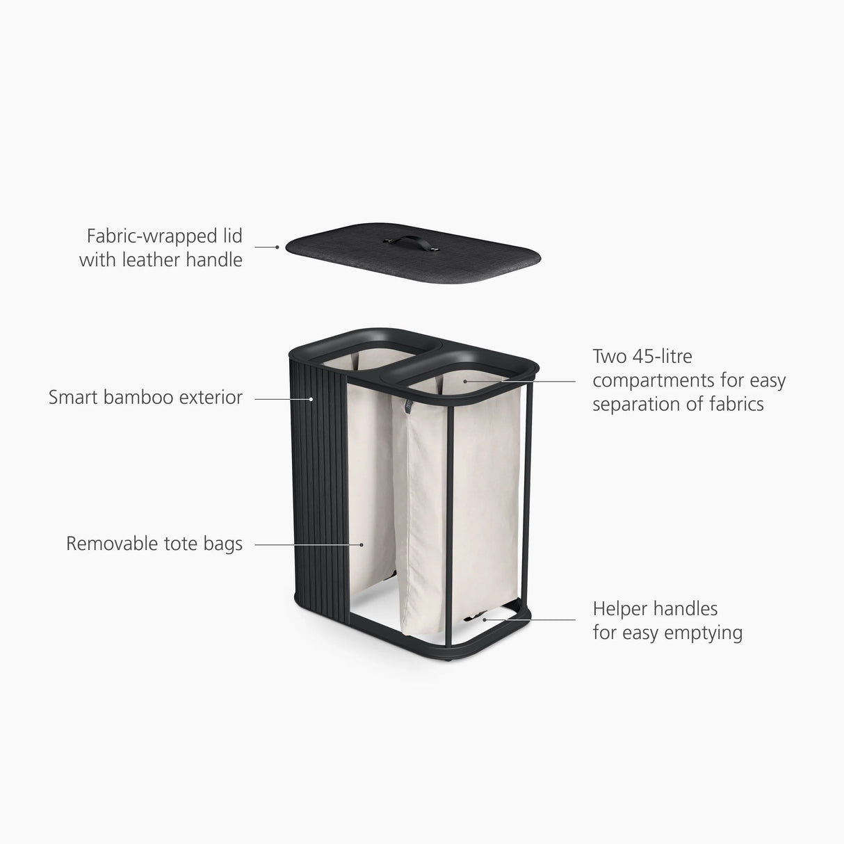 JOSEPH JOSEPH Tota 90L Cesto da Biancheria per Panni Sporchi 73,5x61cm Luxe Nero