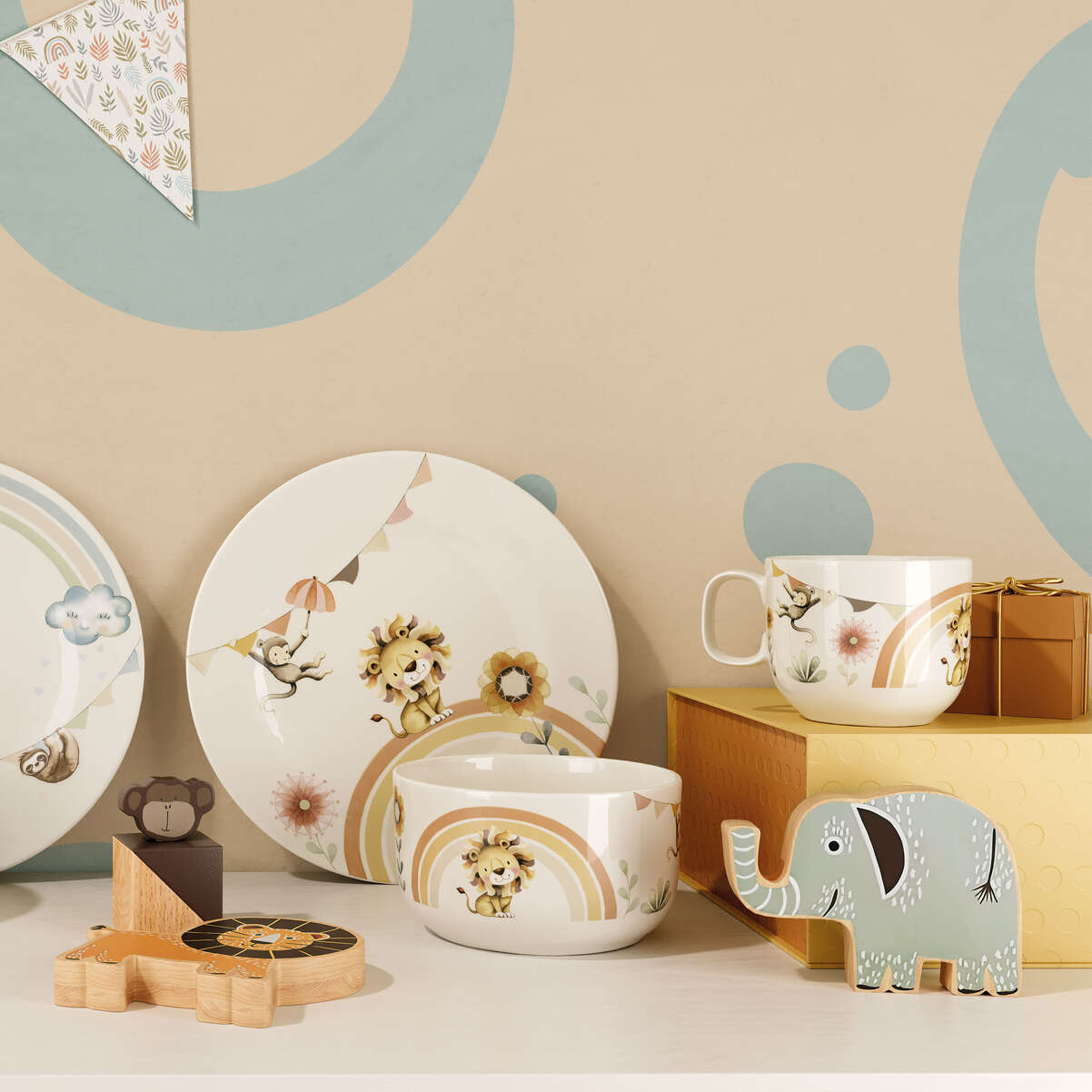 VILLEROY & BOCH Boho Kids Roar Lion Set Pappa Bimbo 3 Pezzi Porcellana