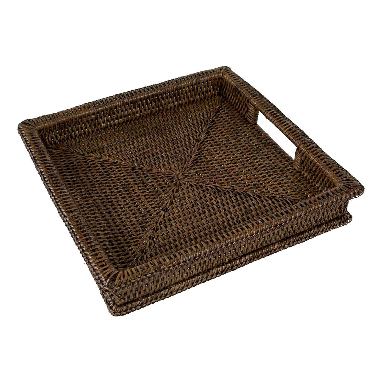 LA PORCELLANA BIANCA Botanio Vassoio Quadrato con Manici in Rattan 40x40cm