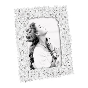 Portafoto Mascagni Casa in resina bianca con decoro fiori 13x18 cm
