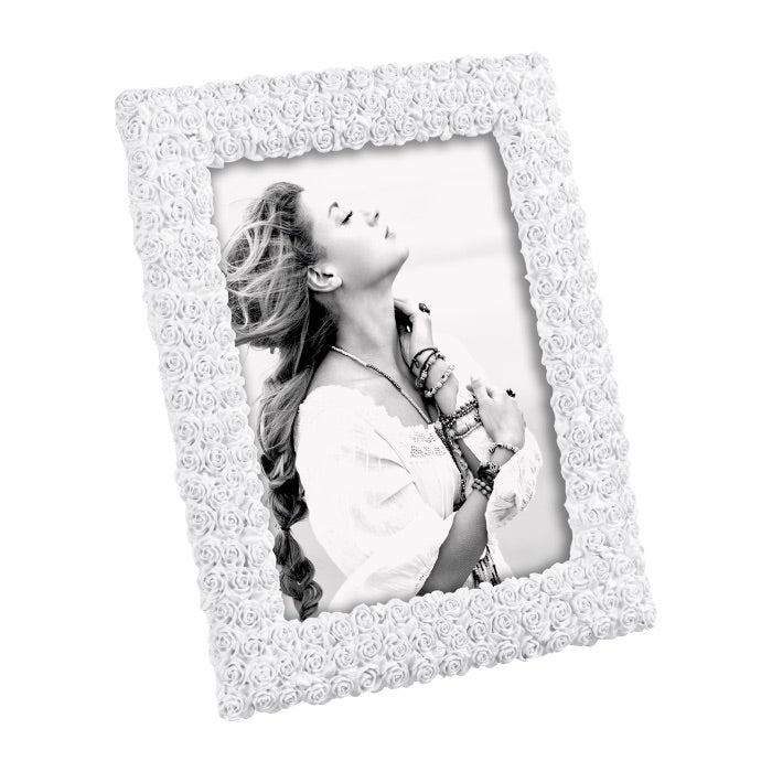 MASCAGNI CASA Portafoto Cornice con Roselline 15x20cm Bianco Resina