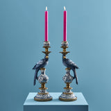 WERNS Candelabro Portacandele Pappagalli Set 2 Pezzi 39,5cm Blu Poliresina e Metallo