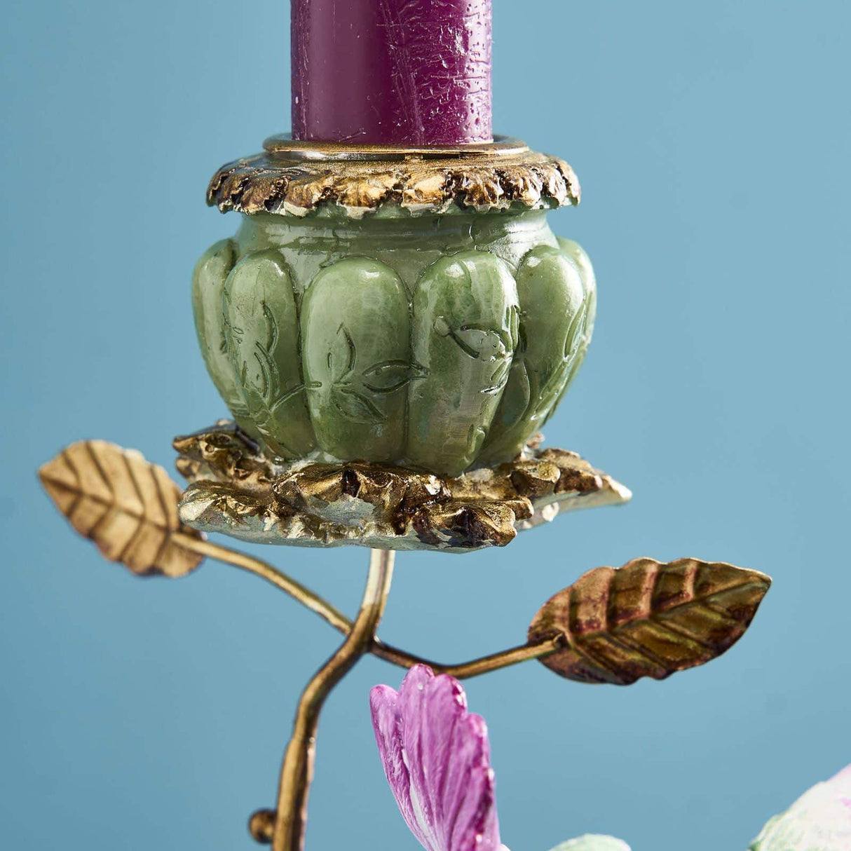 WERNS Candelabro Portacandele Pappagallo 38cm Verde Oro Poliresina e Metallo