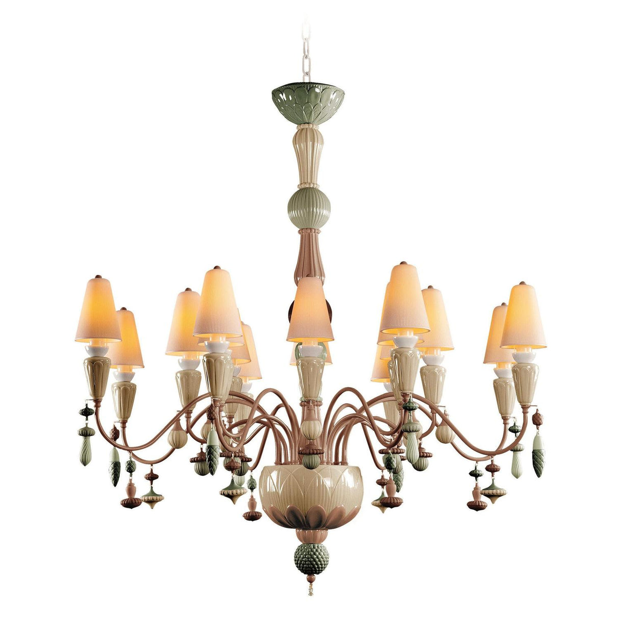 LLADRO' Chandelier Ivy And Seed 16 Luci Medio Spezie 133x115cm Porcellana