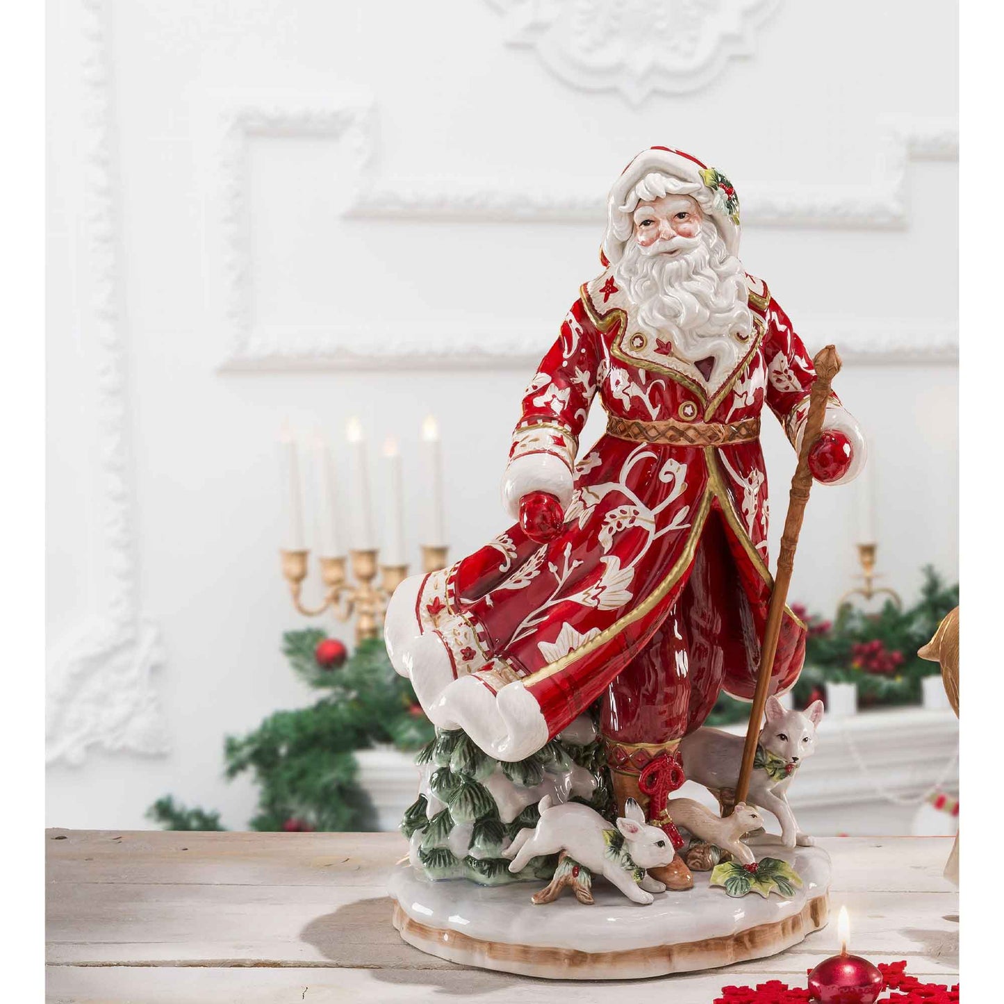 FITZ & FLOYD Statua Figura Babbo Natale Decorazione 47cm Porcellana