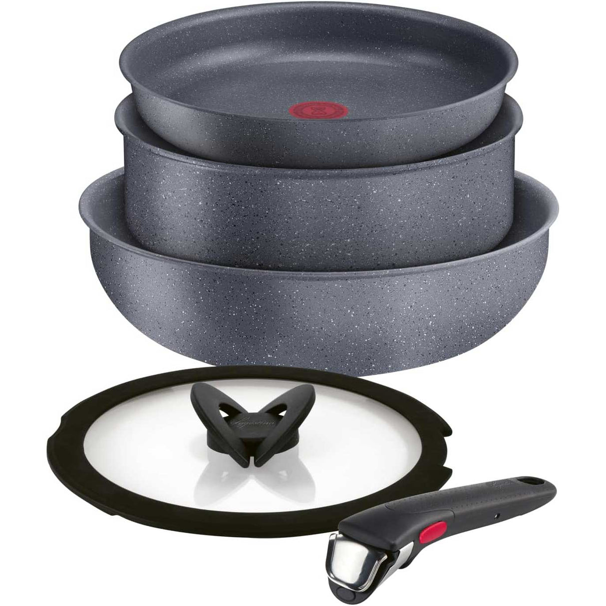 LAGOSTINA Ingenio Minerals Set 5 Pezzi Padelle con Manico Rimovibile 24-26cm Alluminio