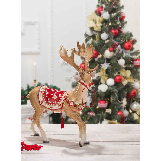 FITZ & FLOYD Statua Figura Renna Decorazione Natale 33x39cm Porcellana