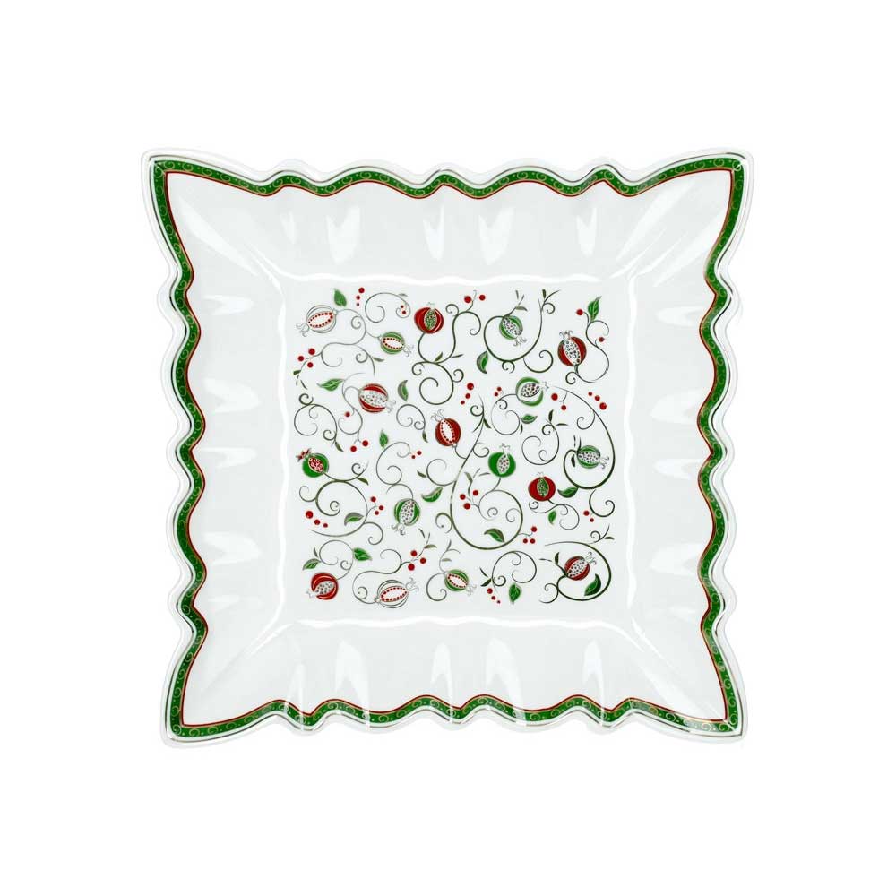 BRANDANI Tempo di Festa Vassoio Natalizio Quadro Smerlato 23,5x23,5cm Porcellana
