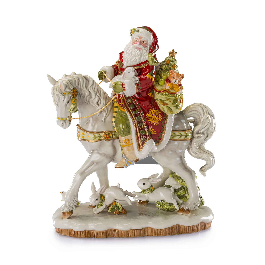 FITZ &amp; FLOYD Statua Figura Babbo Natale su Cavallo Decorazione 42cm Porcellana