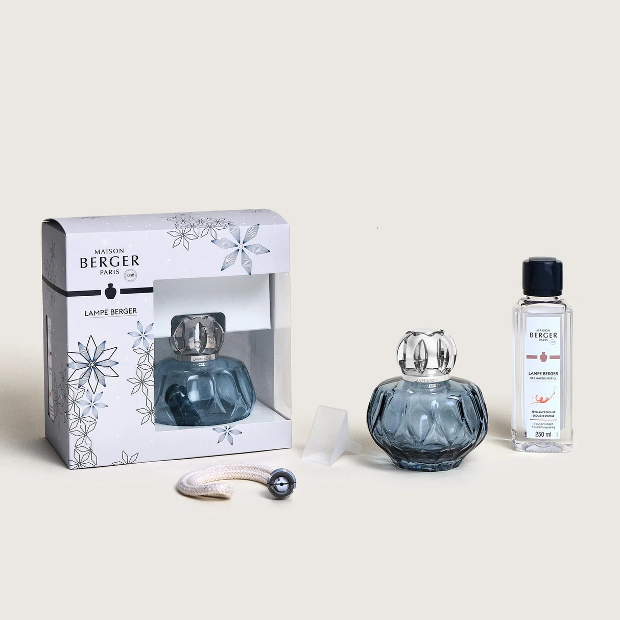 LAMPE BERGER Lampada Catalitica Cofanetto Rosalie Blu con Flacone 250ml Pétillance Exquise