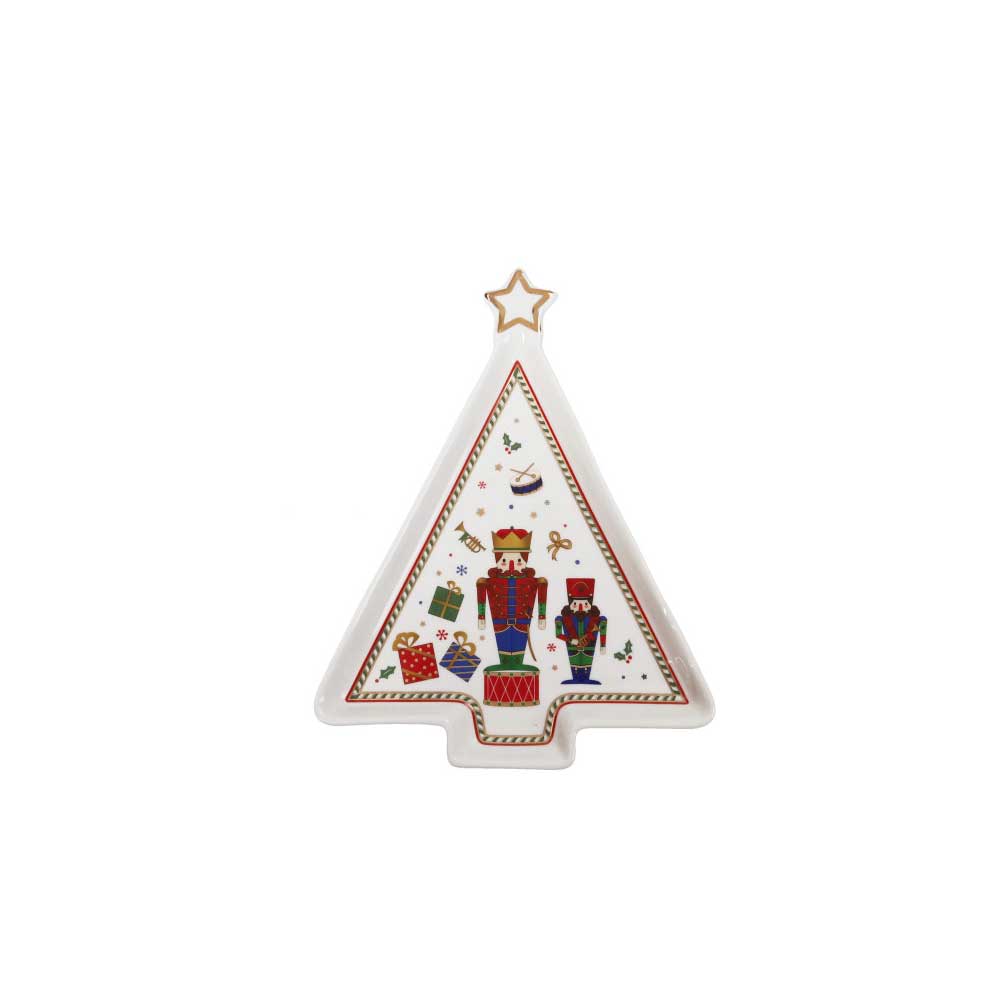 BRANDANI Lo Schiaccianoci Vassoietto Natalizio Albero 21x16cm Porcellana