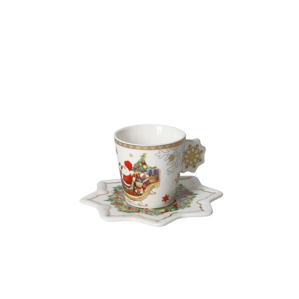 BRANDANI Christmas Tazzina Caffè Natalizia Set 2 Pezzi 27cm Porcellana