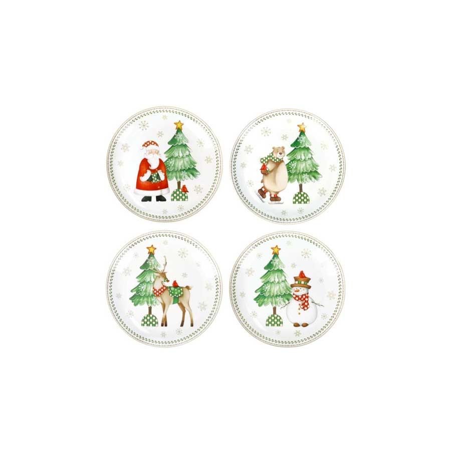 BRANDANI Racconti Piatto Pane Natalizio Set 4 Pezzi 15cm Porcellana