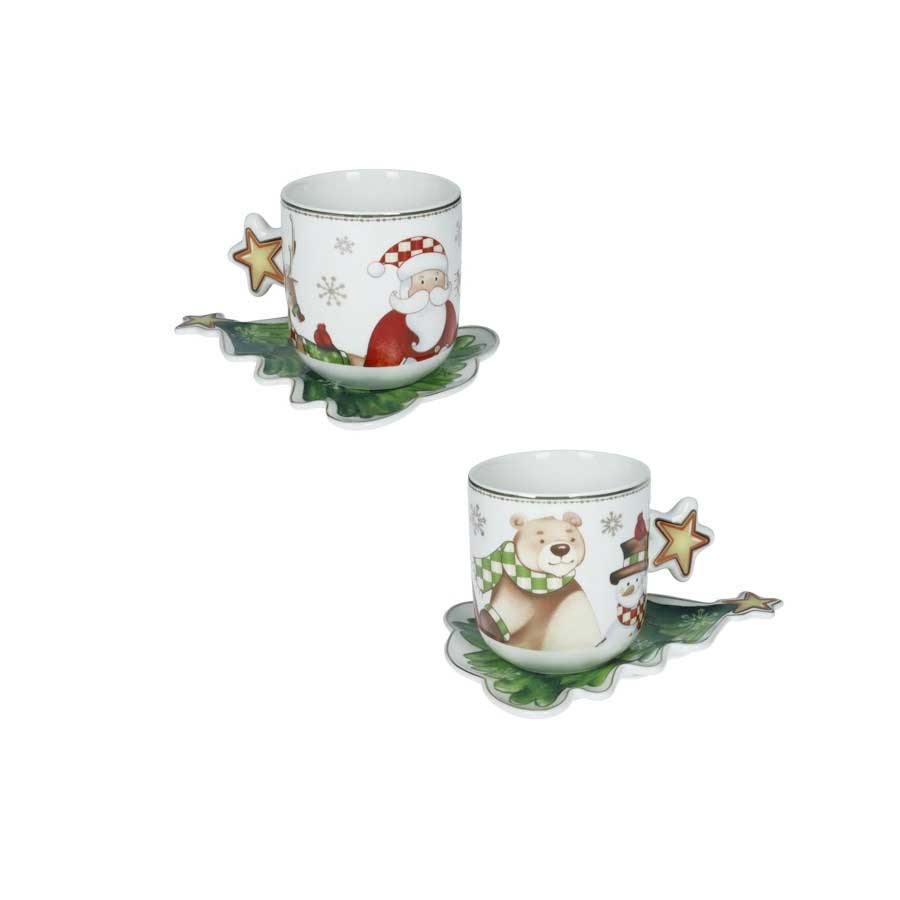 BRANDANI Racconti Tazza Tè con Piattino Natalizia Set 2 Pezzi Porcellana