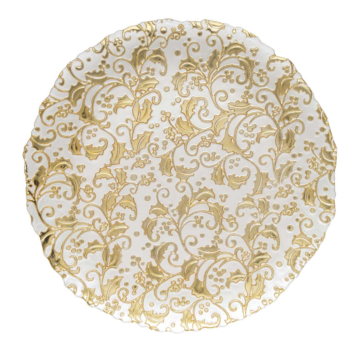 EASY LIFE Piatto Natalizio Bianco con Decoro Oro 33cm Vetro