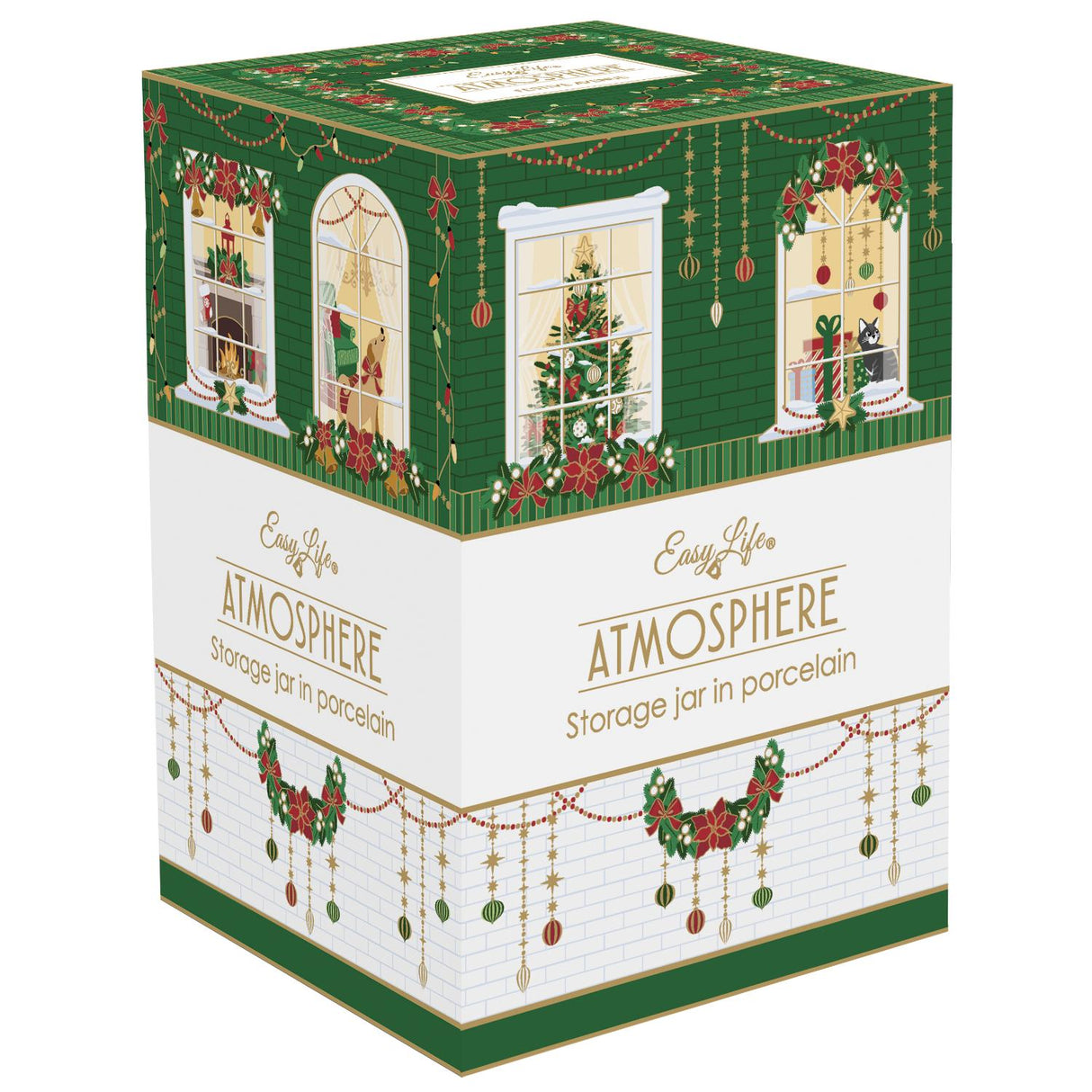 EASY LIFE Festive Avenue Barattolo Biscottiera Natalizia 11,5x18cm Porcellana