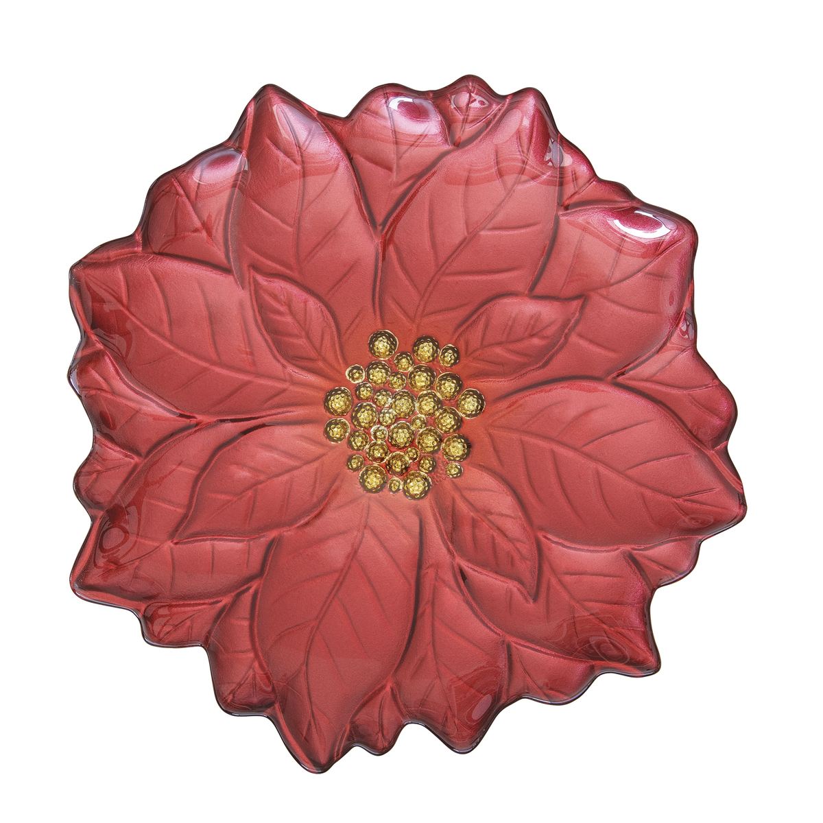 EASY LIFE Sottopiatto Natalizio a Forma di Fiore in Vetro Rosso 31 cm