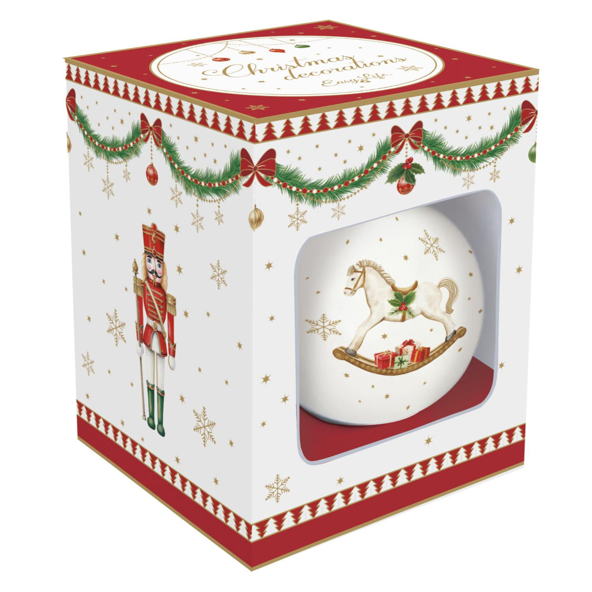 EASY LIFE Magie de Noel Addobbo Pallina di Natale Cavallo a Dondolo 7cm Porcellana