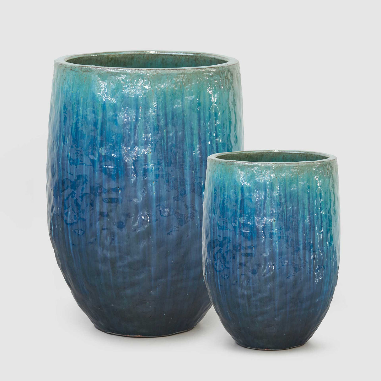 EDG Enzo De Gasperi Vaso Porta Piante Saigon in Ceramica Grande 74x54cm Blu Acqua