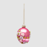 EDG Enzo De Gasperi Uovo di Pasqua da Appendere con Rose 8cm in Vetro Magenta