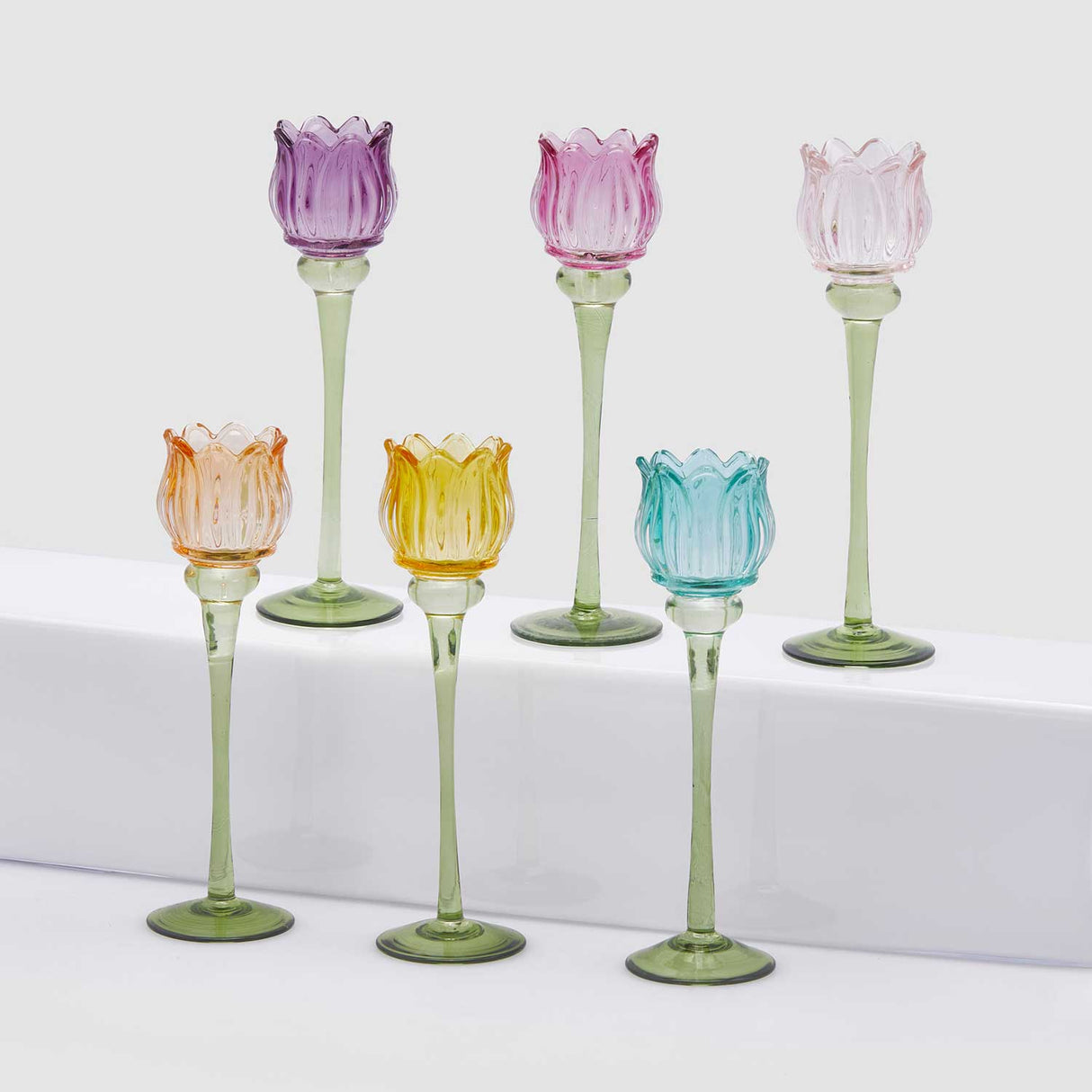 EDG Enzo De Gasperi Portacandela Tulipano 28x8cm Magenta in Vetro