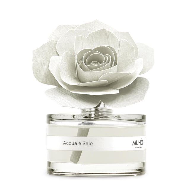 Diffusore a bastoncini Muha Rosa con fiore decorativo fragranza Acqua e Sale