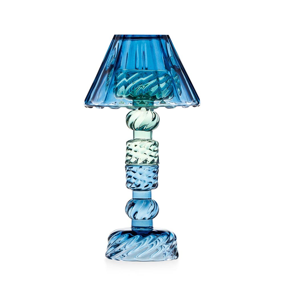 EMÒ ITALIA Luxor Round Candeliere in Vetro Piccolo con Paralume Blu 24cm