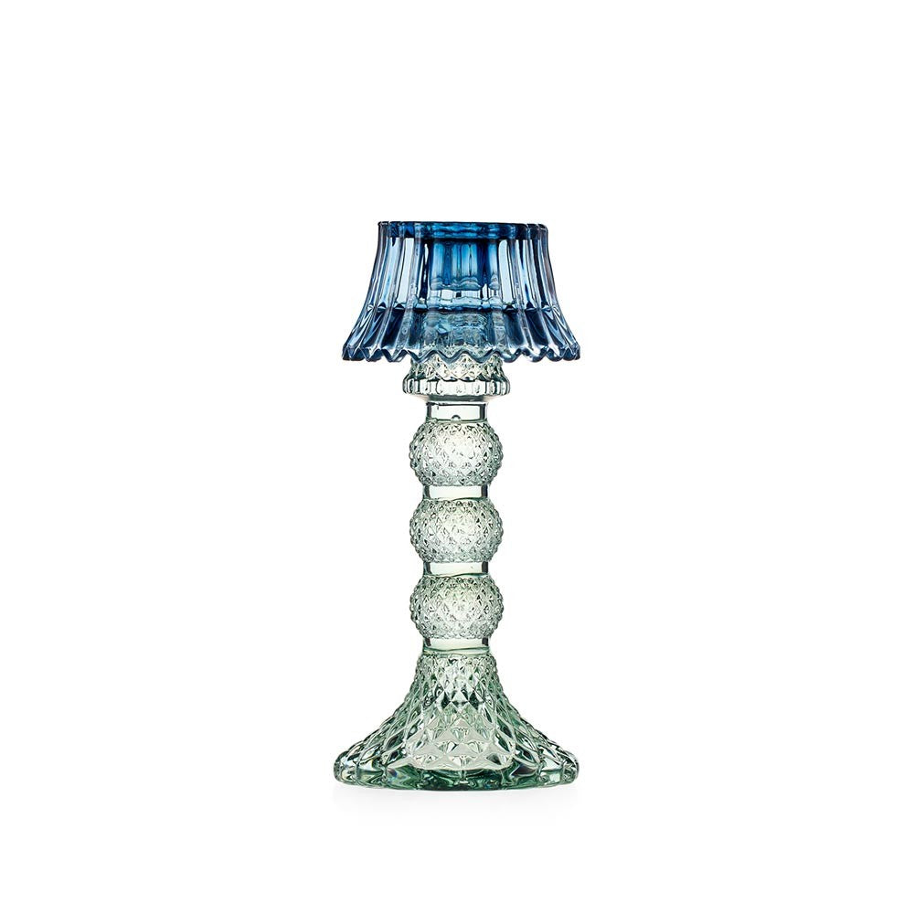 EMÒ ITALIA Atena Candeliere Grande Verde in Vetro con Paralume Blu 18,5cm