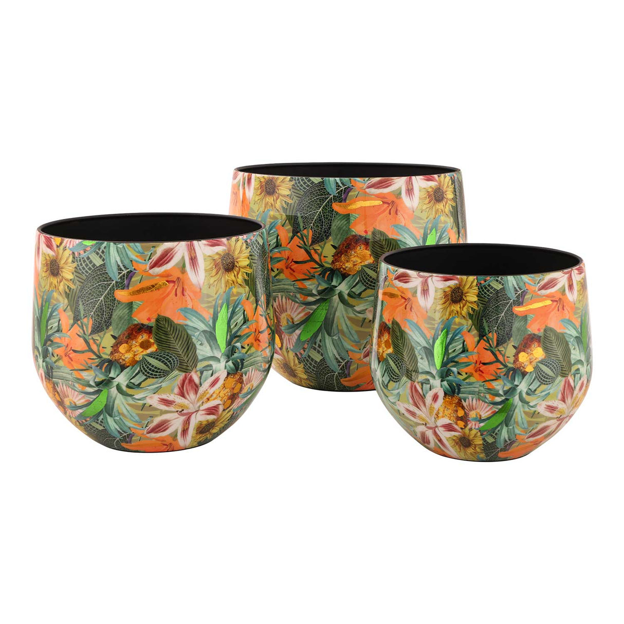 Vaso Exotic Palais Royal in metallo con decoro foglie tropicali 26x26 cm