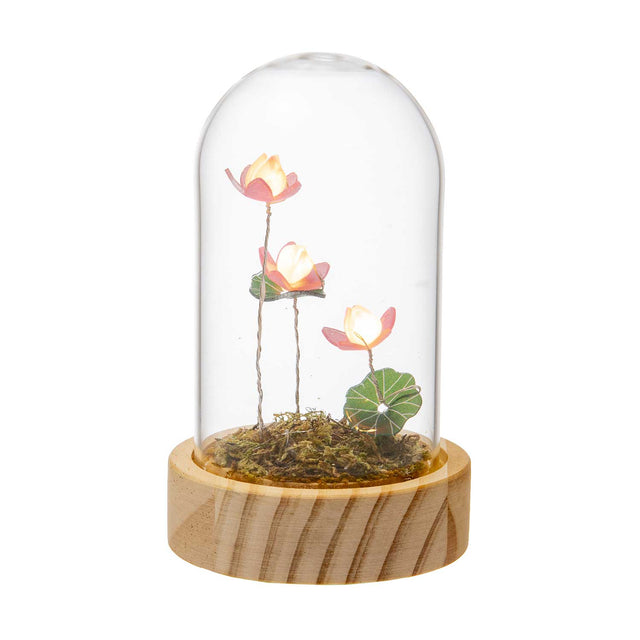 Cupola con fiori di loto Palais Royal in vetro e base legno LED 14 cm