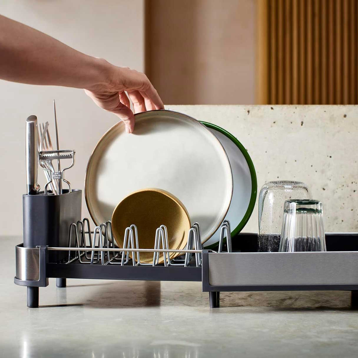 JOSEPH JOSEPH Slim Scolapiatti Espandibile e Portaposate in Acciaio Inox