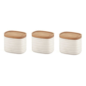 Set 3 barattoli Tierra Guzzini in plastica riciclata con coperchio in bamboo