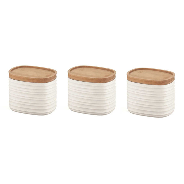 Set 3 barattoli Tierra Guzzini in plastica riciclata con coperchio in bamboo