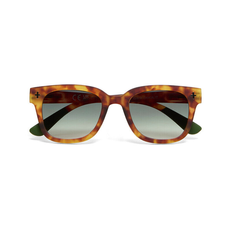 OKKIA Giovanni Occhiali da Sole Unisex Soft Touch Sahara Havana Lenti Verdi